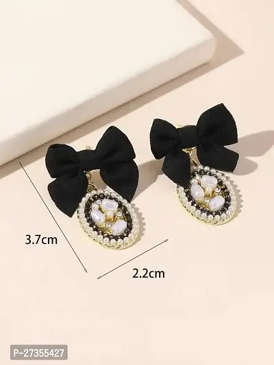Black Velvet Bow Knot Vintage High Fashion Korean earrings pair-thumb4