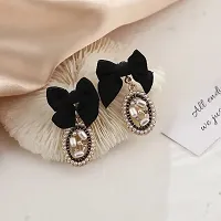 Black Velvet Bow Knot Vintage High Fashion Korean earrings pair-thumb1