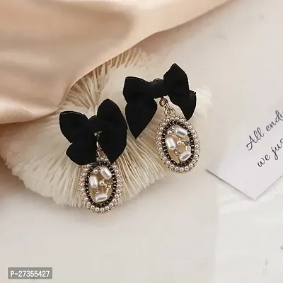 Black Velvet Bow Knot Vintage High Fashion Korean earrings pair-thumb2