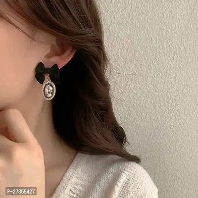 Black Velvet Bow Knot Vintage High Fashion Korean earrings pair-thumb5