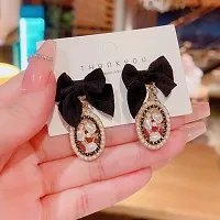 Black Velvet Bow Knot Vintage High Fashion Korean earrings pair-thumb2