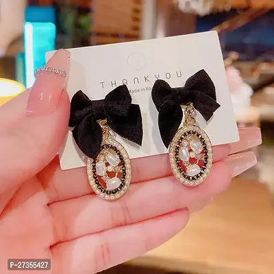 Black Velvet Bow Knot Vintage High Fashion Korean earrings pair-thumb3