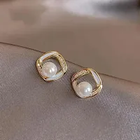 Pearl Rhinestone Enamel Painted High Fashion Korean Earrings studs Pair-thumb3