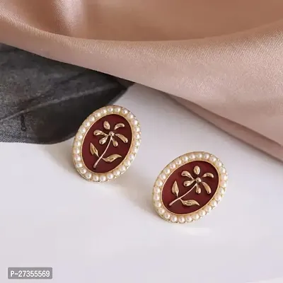 Red Vintage Oval Shaped High Fashion Korean Earrings Stud pair-thumb4