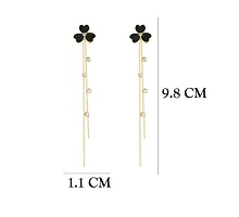 Black Flower Clover Enamel Painted Tassel Stone High Fashion Korean Earrings Pair-thumb1