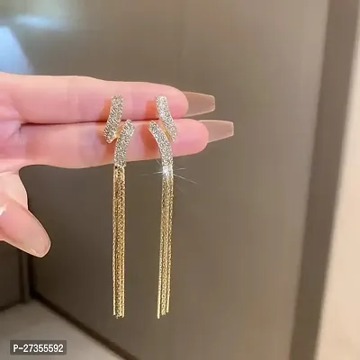 Geometrical Crystal Twisted  Golden tassel Korean Earrings Pair-thumb0