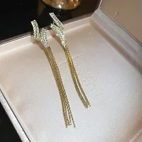 Geometrical Crystal Twisted  Golden tassel Korean Earrings Pair-thumb2