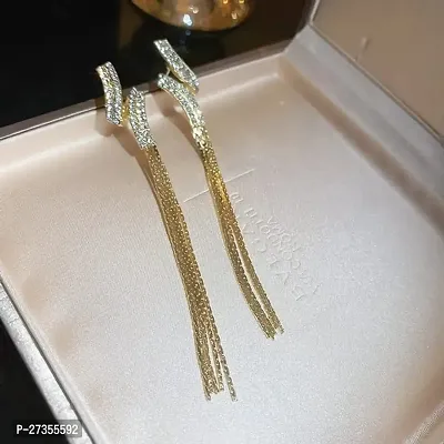 Geometrical Crystal Twisted  Golden tassel Korean Earrings Pair-thumb3