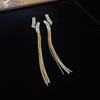 Geometrical Crystal Twisted  Golden tassel Korean Earrings Pair-thumb3