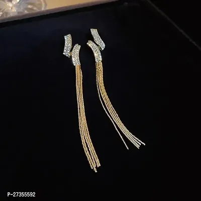 Geometrical Crystal Twisted  Golden tassel Korean Earrings Pair-thumb4