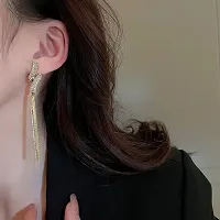 Geometrical Crystal Twisted  Golden tassel Korean Earrings Pair-thumb1