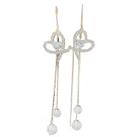 Yu Fashions Heart Shaped Crystal Rhinestone Pearl Drop High Fashion Korean Earrings pair-thumb2