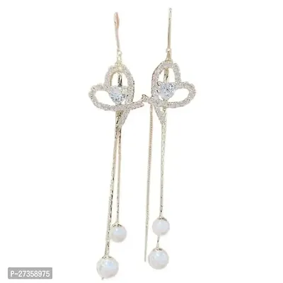 Yu Fashions Heart Shaped Crystal Rhinestone Pearl Drop High Fashion Korean Earrings pair-thumb3