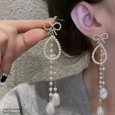 Yu Fashions Pearl Drop Crystal Tassel High Fashion Korean Earrings Pair