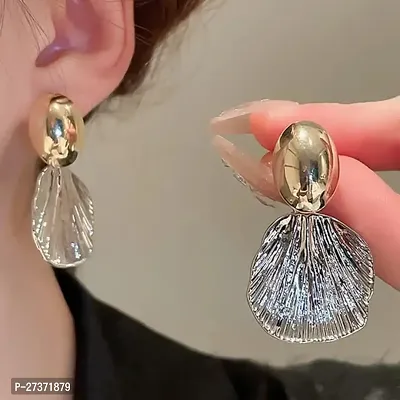 YU Fashions S925 Silver Needle  Statement Metal Texture Shell Shaped Korean Earrings for Women