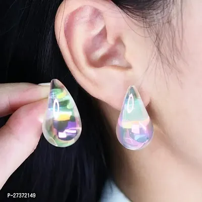 Yu Fashions Colorful Transparent Water Drop Chunky 3D Pear Shaped Stud Earrings For Women
