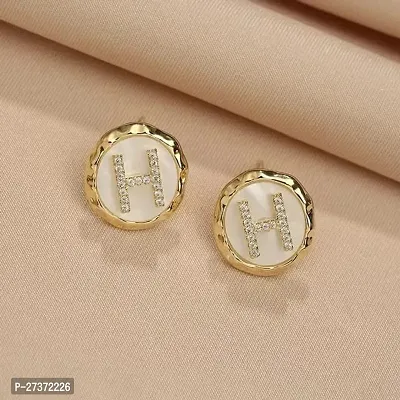 YU Fashions H Letter Designer Vintage Rhinestone Korean Earrings for Women