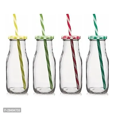 Milk Bottle Glass Mason Jar 350 ML with Reusable Straw and Airtight Twist Lid, Best Suitable for Milk, Juice, Shake, Smoothies, Coco, Coffee, Tea, and Water (Random Color) (Pack of 2)-thumb2