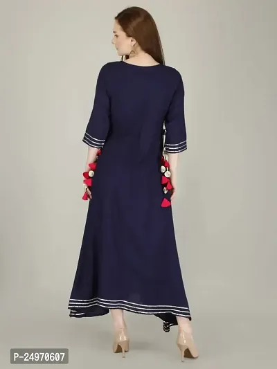 D9O7 Long Gown Kurti for Women Mirror Work (Medium, Navy Blue)-thumb5