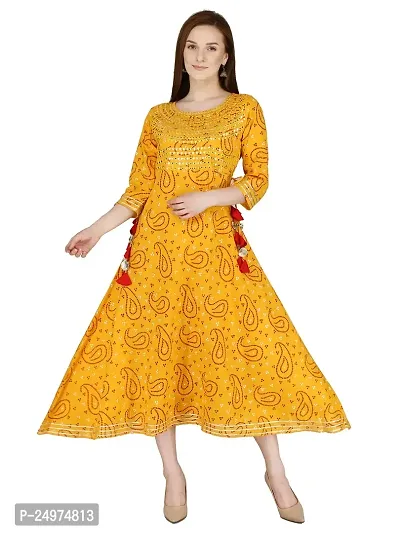 D9O7 Mirror Work Kurtis (XX-Large, Yellow)