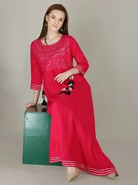 D9O7 Long Gown Kurti for Women Mirror Work (Large, Pink)-thumb1