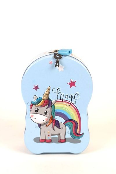 Unicorn Piggy Bank Metal Body, Coin Bank with Key and Lock for Kids - Kids Birthday Return Gifts ( Sky blue)