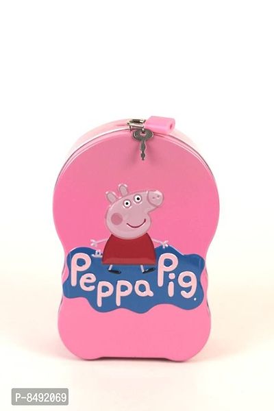 Peppe Pig pink Piggy Bank Metal Body, Coin Bank with Key and Lock for Kids - Kids Birthday Return Gifts ( Pink Colour )-thumb0