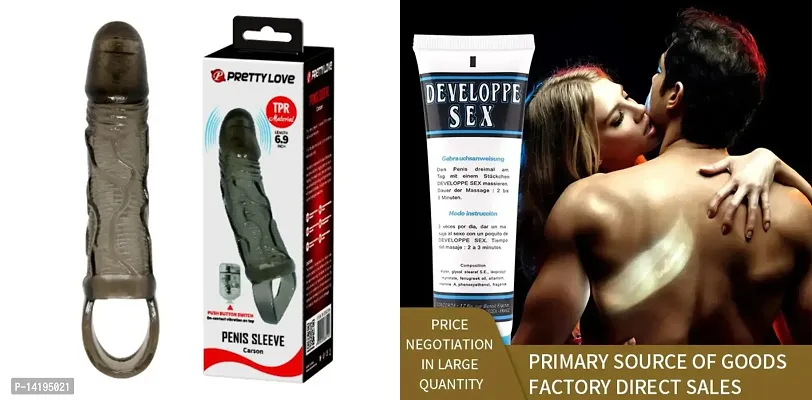 Developpe Original Sex Cream Gel For Men (Enlarging Penis) 50 ml Effective + 6.93 Inch Baile Black Multi African Dick Sleeve - Extension Extender Condom Unique Penis