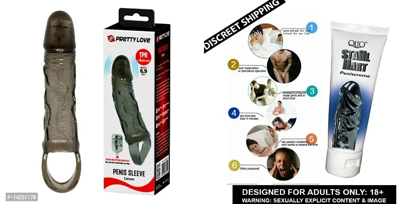 6.93 Inch Baile Black Multi African Dick Sleeve - Extension Extender Condom Unique Penis  + Otto Stahl Hart Gel Enlargement Retarder Intim Gel Help Male Potency Penis Growth 50 ml