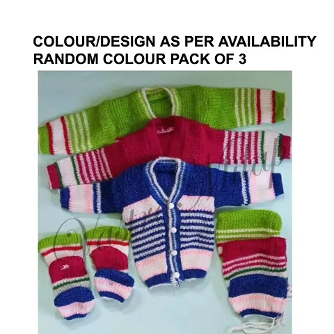 Kids Unisex Winter Three Pcs Combo Set Including Sweater, Payjami, Cap Booties