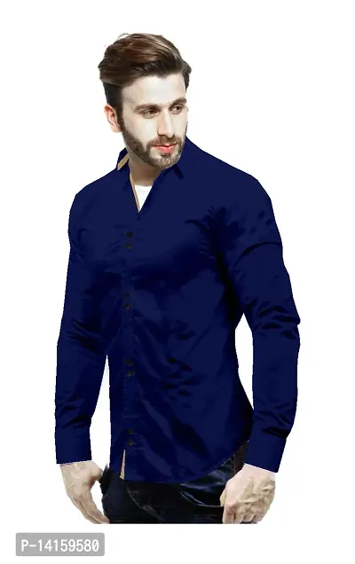 Reliable Navy Blue Cotton  Long Sleeves Casual Shirts For Men-thumb0