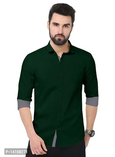 Reliable Green Cotton  Long Sleeves Casual Shirts For Men-thumb0