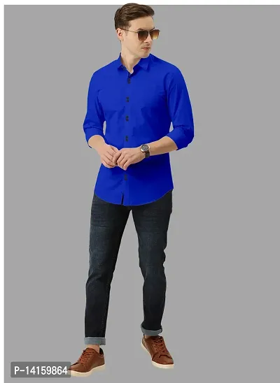 Reliable Blue Cotton  Long Sleeves Casual Shirts For Men-thumb0