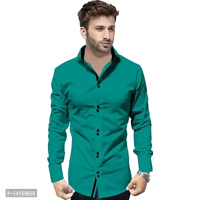 Reliable Green Cotton  Long Sleeves Casual Shirts For Men-thumb0