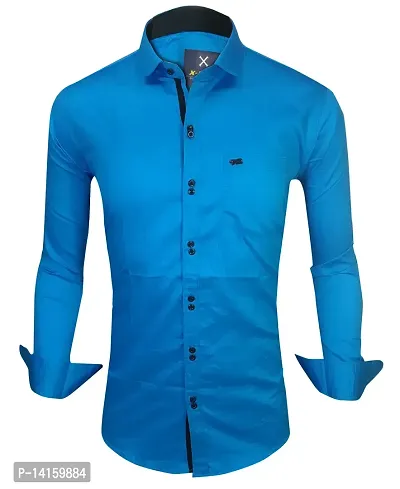 Reliable Turquoise Blue Cotton  Long Sleeves Casual Shirts For Men