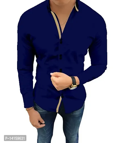 Reliable Navy Blue Cotton  Long Sleeves Casual Shirts For Men-thumb0