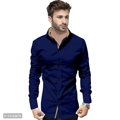 Reliable Navy Blue Cotton  Long Sleeves Casual Shirts For Men-thumb0