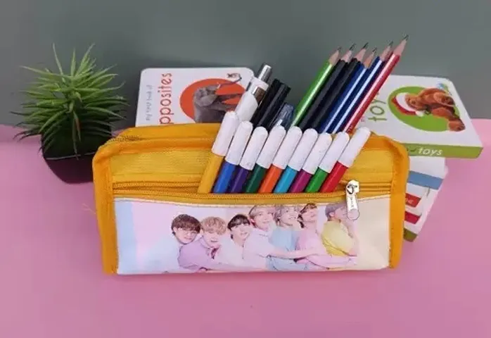 BTS pencil pouch with three chain pencil case