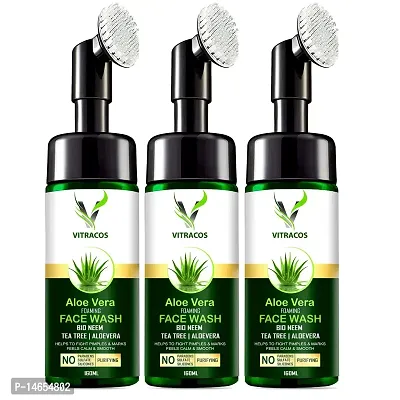 Neem Tea Tree  Aloe Vera Foaming Face Wash With Built-In Brush - No Parabens, Silicones,Sulfates (160ML) Pack Of 3