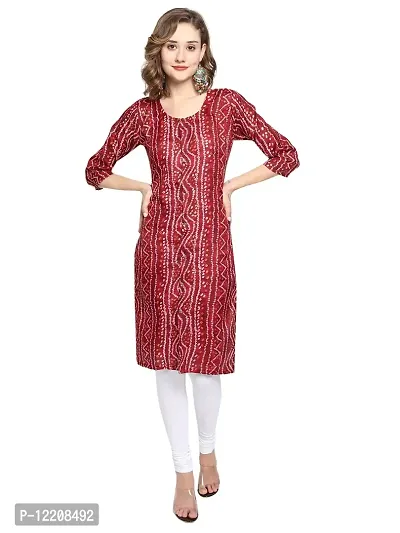 KB CREATION Womens Casual Regular Cotton Straight/A-line Bandhani Printed 3/4 Sleeves Kurti (M-XXL Sizes) (Large, Maroon)