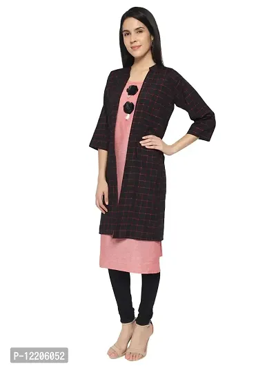 KB CREATION Cotton Straight Kurti with Shrug/Jacket for Girls and Women (L, Pink/Peach)-thumb2