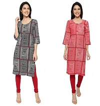 KB CREATION Stylish Straight Cotton Printed Round Kurti Combo for Girls and Women-thumb2