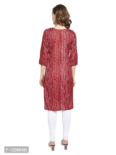 KB CREATION Womens Casual Regular Cotton Straight/A-line Bandhani Printed 3/4 Sleeves Kurti (M-XXL Sizes) (Large, Maroon)-thumb4