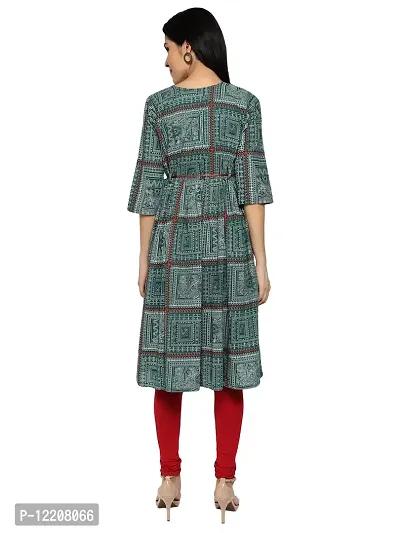 KB CREATION Stylish Cotton Anarkali Printed Kurti Combo for Girls and Women (Green and Red, XL)-thumb3