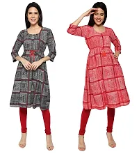 KB CREATION Stylish Cotton Anarkali Printed Kurti Combo for Girls and Women (Black and Red, M)-thumb1