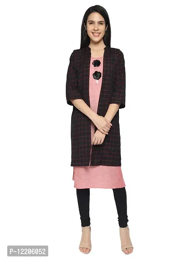 KB CREATION Cotton Straight Kurti with Shrug/Jacket for Girls and Women (L, Pink/Peach)-thumb0
