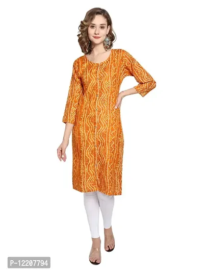 KB CREATION Womens Casual Regular Cotton Straight/A-line Bandhani Printed 3/4 Sleeves Kurti (M-XXL Sizes) (Large, Yellow)-thumb0