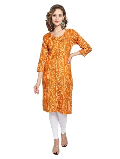 KB CREATION Womens Casual Regular Cotton Straight/A-line Bandhani Printed 3/4 Sleeves Kurti (M-XXL Sizes)