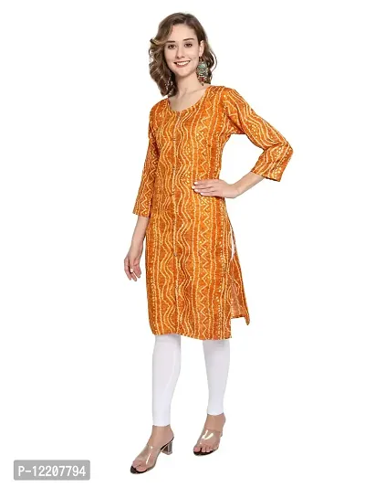 KB CREATION Womens Casual Regular Cotton Straight/A-line Bandhani Printed 3/4 Sleeves Kurti (M-XXL Sizes) (Large, Yellow)-thumb5