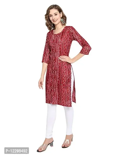 KB CREATION Womens Casual Regular Cotton Straight/A-line Bandhani Printed 3/4 Sleeves Kurti (M-XXL Sizes) (Large, Maroon)-thumb5